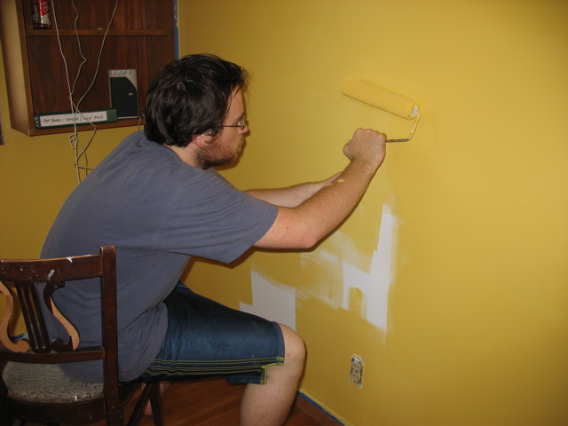 Chris painting the new office