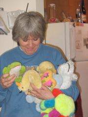 Mom playing with the dog toys