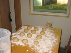 Niko helps make pita bread